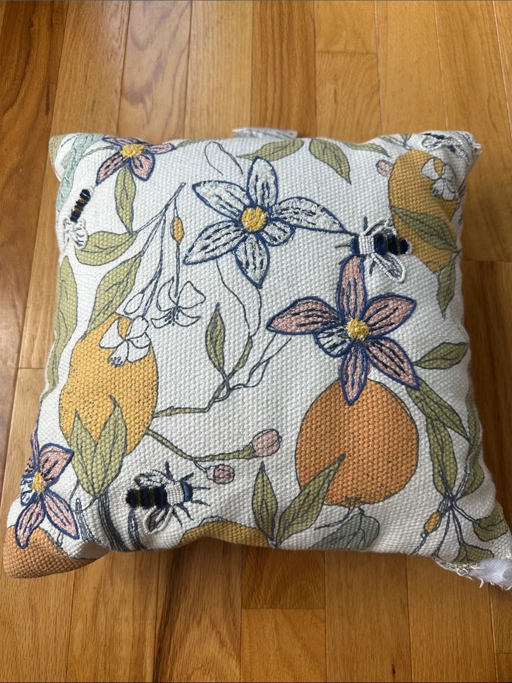 Opalhouse Embroidered Citrus & Bee Accent Pillow in Yellow, Green, Pink, Blue
